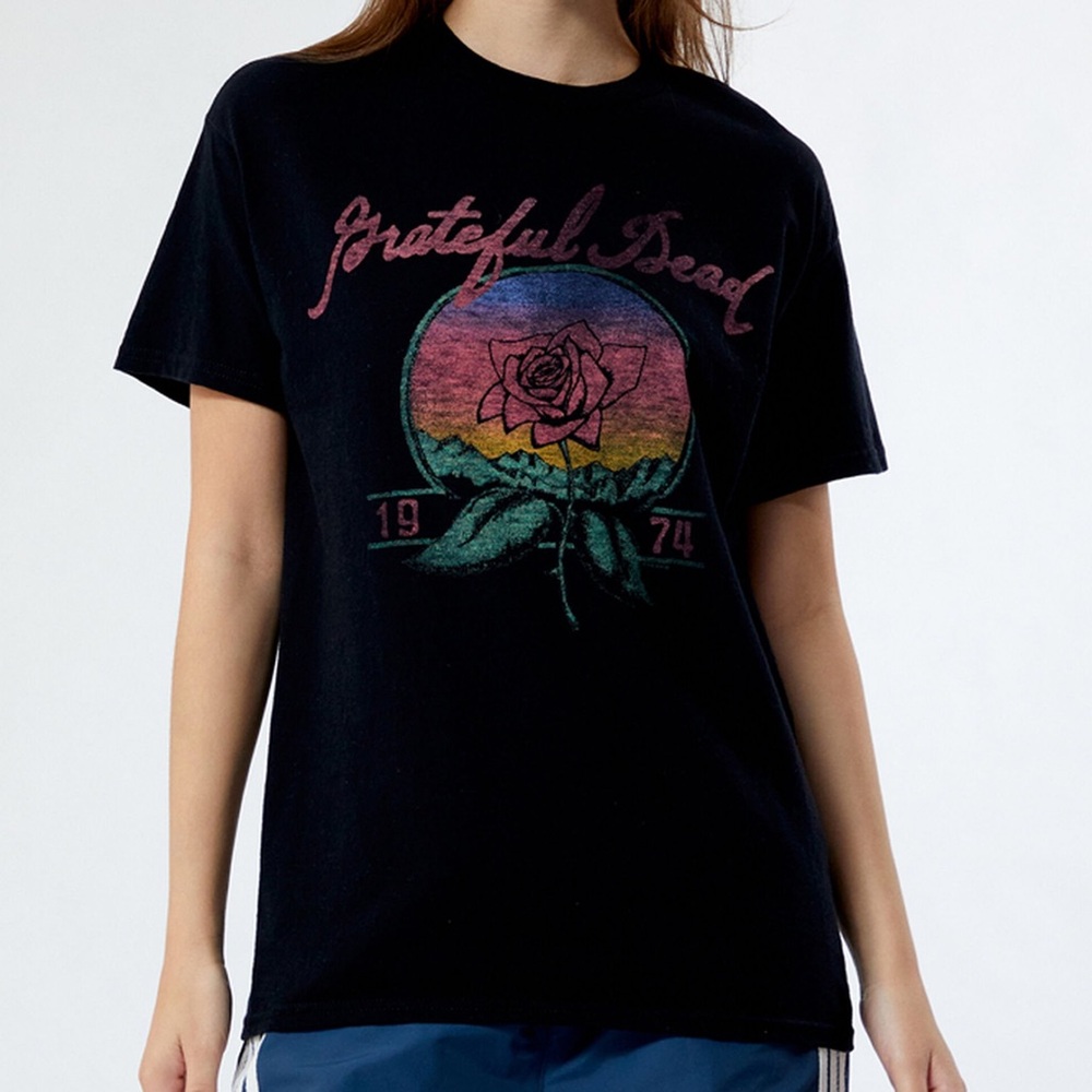 JUNK FOOD Grateful Dead Rose T-Shirt 1974 Vintage Retro Band Tee Oversized Large
